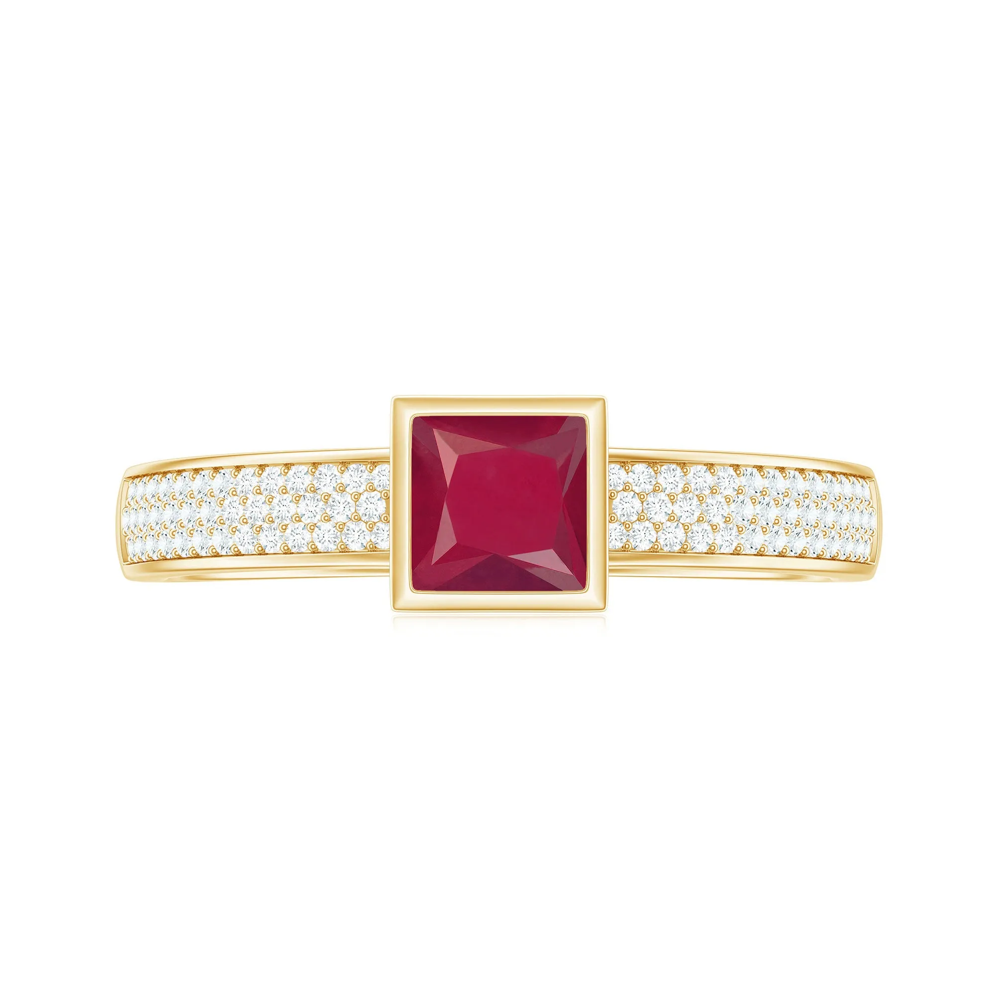 1 CT Princess Cut Ruby Engagement Ring with Diamond