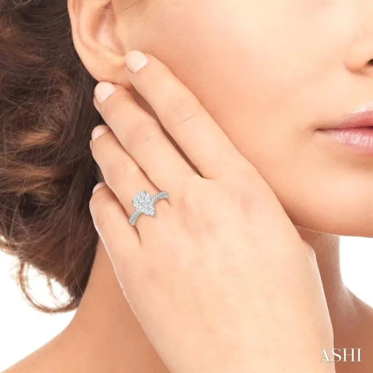 1 Ctw Round Diamond Lovebright Pear Shape Vintage-Inspired Engagement Ring in 14K White and Yellow Gold