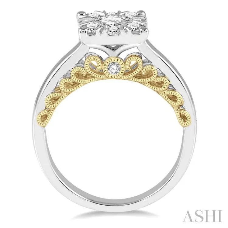 1 Ctw Round Diamond Lovebright Solitaire Style Engagement Ring in 14K White and Yellow Gold