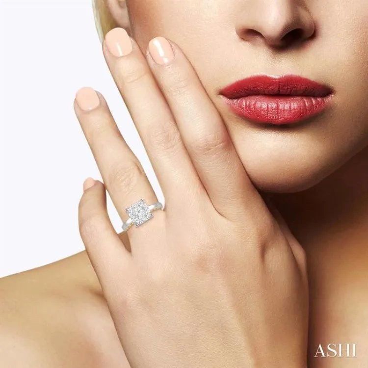 1 Ctw Round Diamond Lovebright Solitaire Style Engagement Ring in 14K White and Yellow Gold