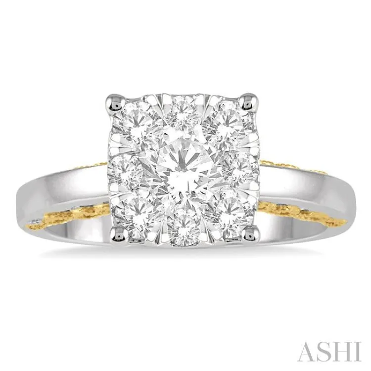 1 Ctw Round Diamond Lovebright Solitaire Style Engagement Ring in 14K White and Yellow Gold