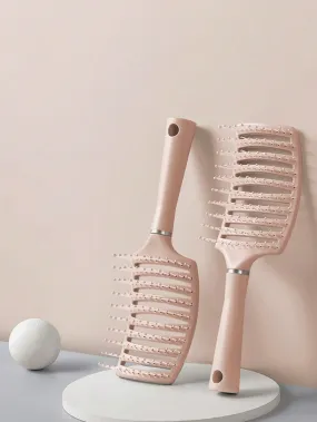 1 Pc Large Wavy Rib Shaped Vented Brush, Women Thick Long Curly Paddle Hair Detangling Massage Brushes, Fast Drying Hair Straight Barber Volume Comb, Curved Anti Static Styling Tool For Wet/Dry Hair