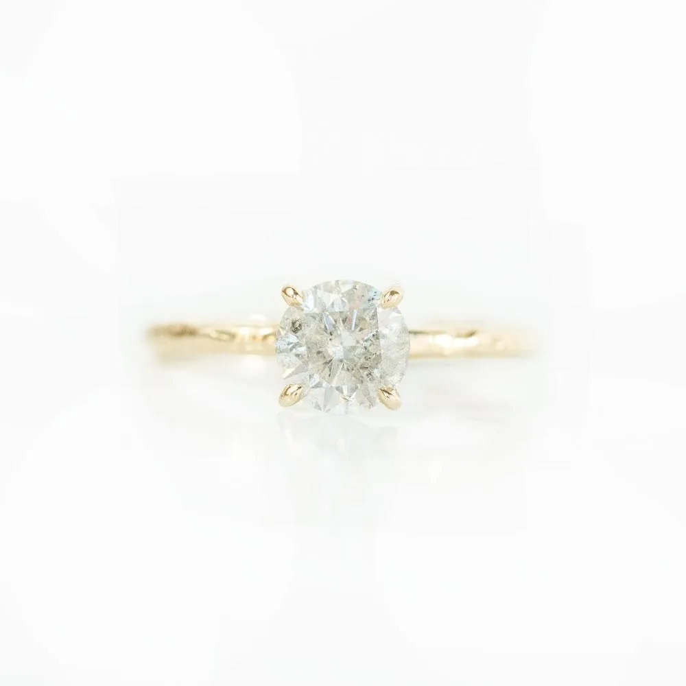 1.05ct Light Grey/White Salt and Pepper Diamond Evergreen 4 Prong Solitaire in 14k Yellow Gold