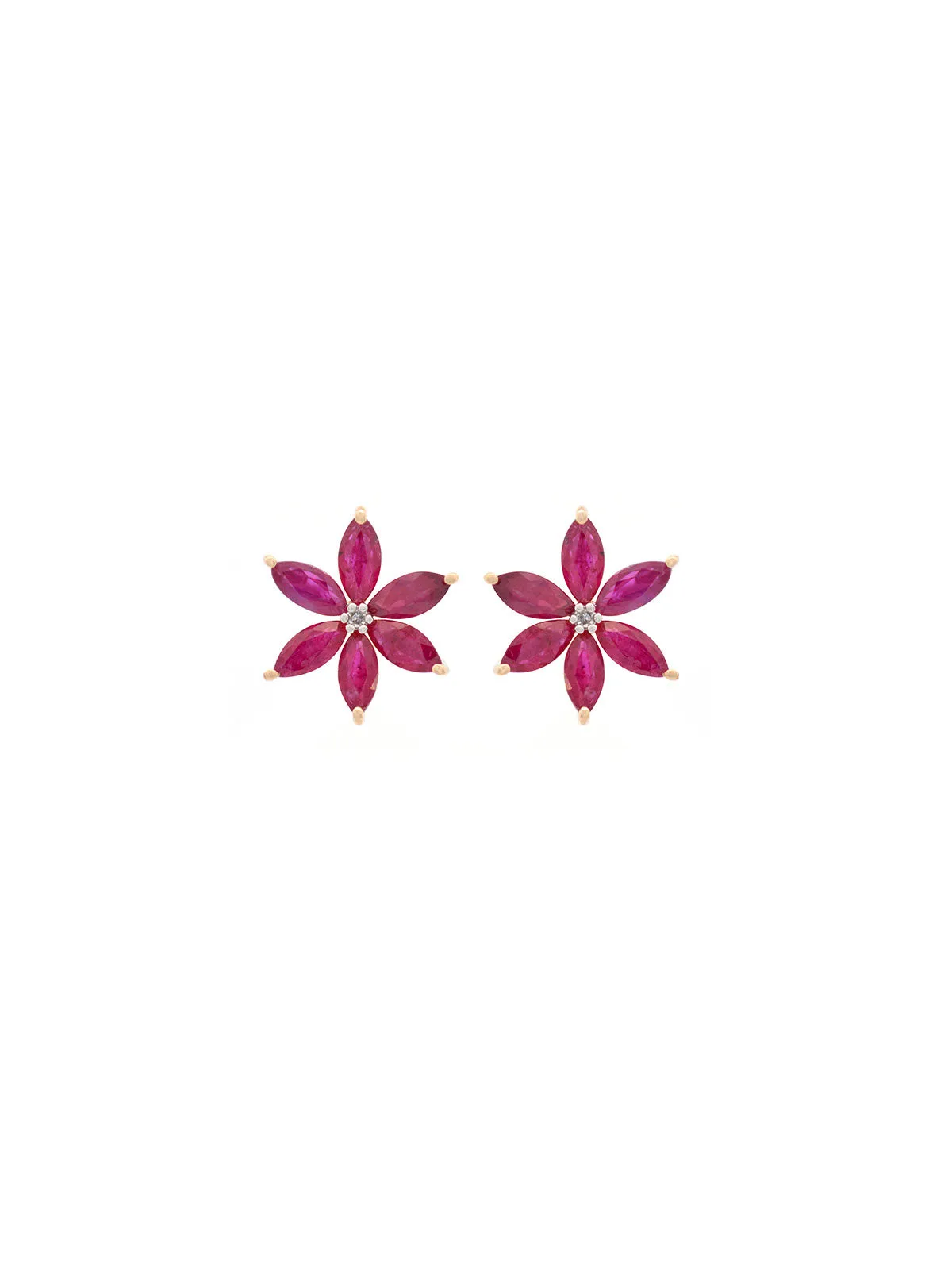 1.15ct Diamond Ruby 14K Gold Flower Earrings