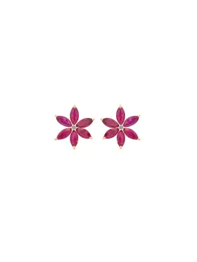 1.15ct Diamond Ruby 14K Gold Flower Earrings