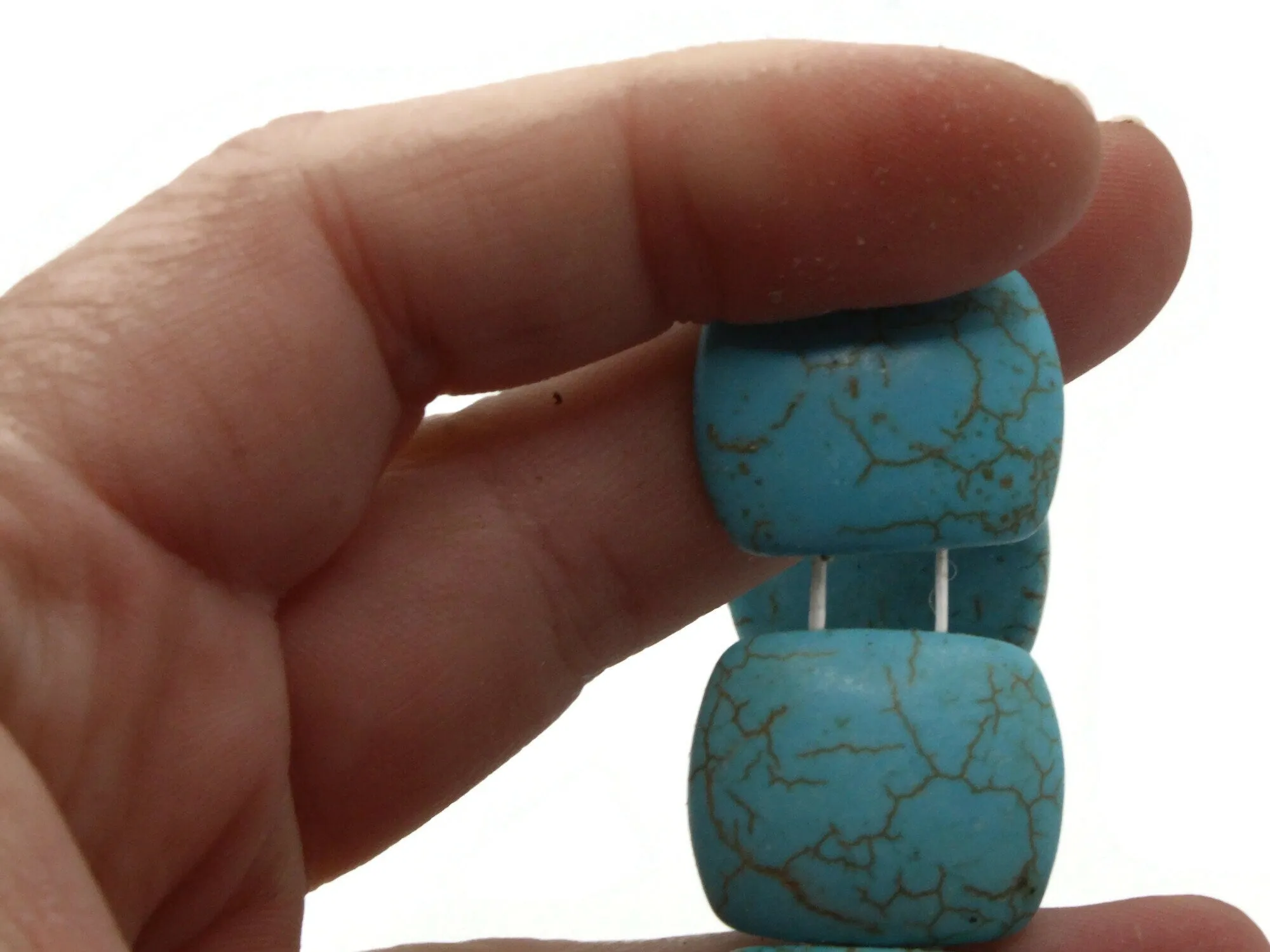 12 22mm Flat Oval Stone  2 Hole Dyed Turquoise Blue Beads