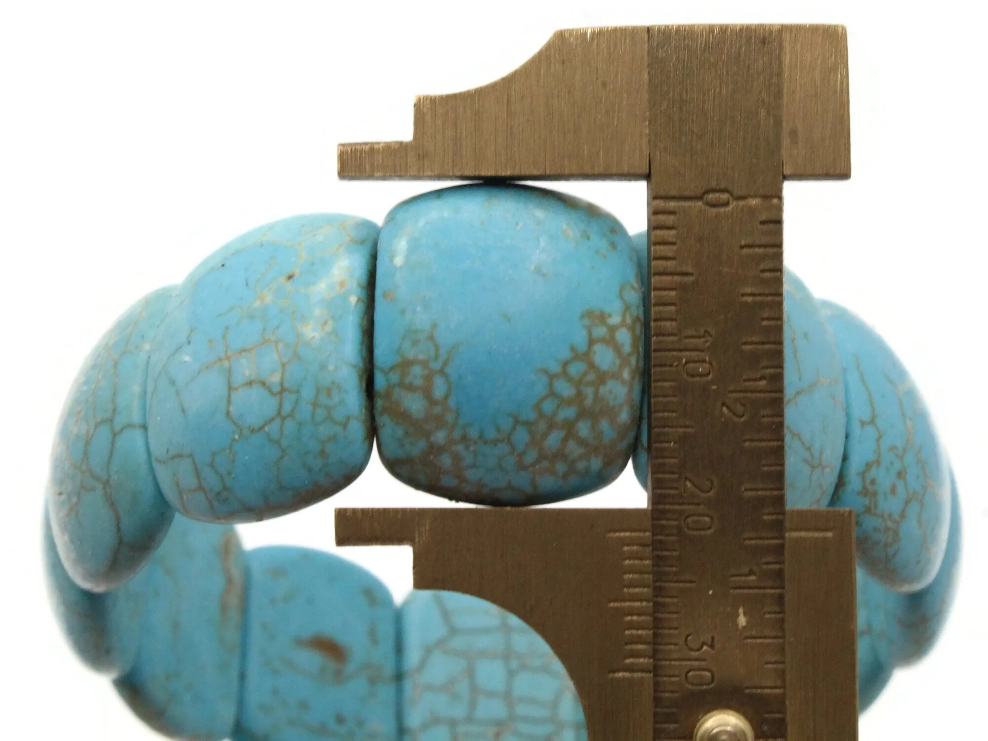 12 22mm Flat Oval Stone  2 Hole Dyed Turquoise Blue Beads