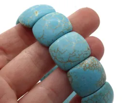 12 22mm Flat Oval Stone  2 Hole Dyed Turquoise Blue Beads