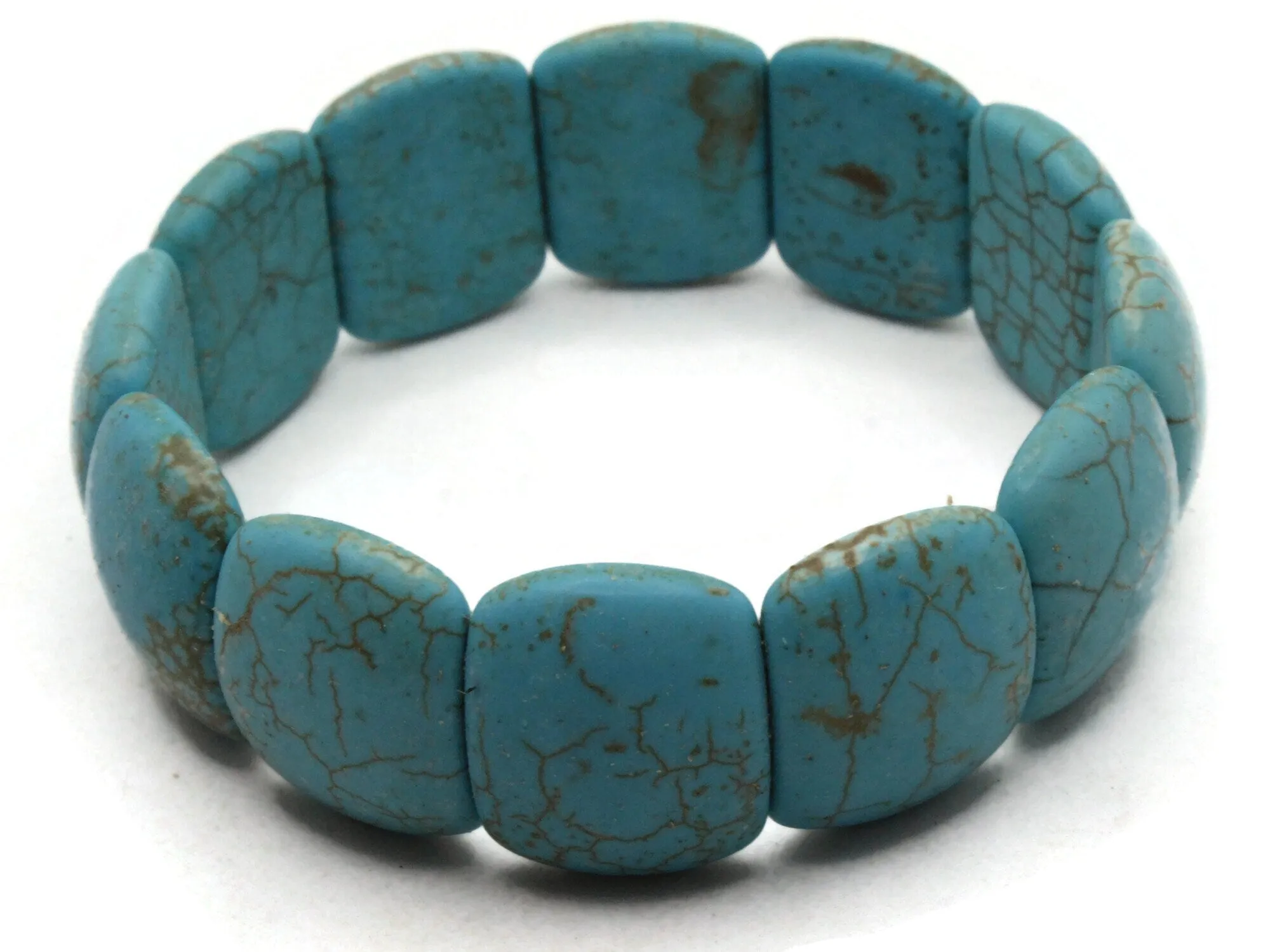 12 22mm Flat Oval Stone  2 Hole Dyed Turquoise Blue Beads