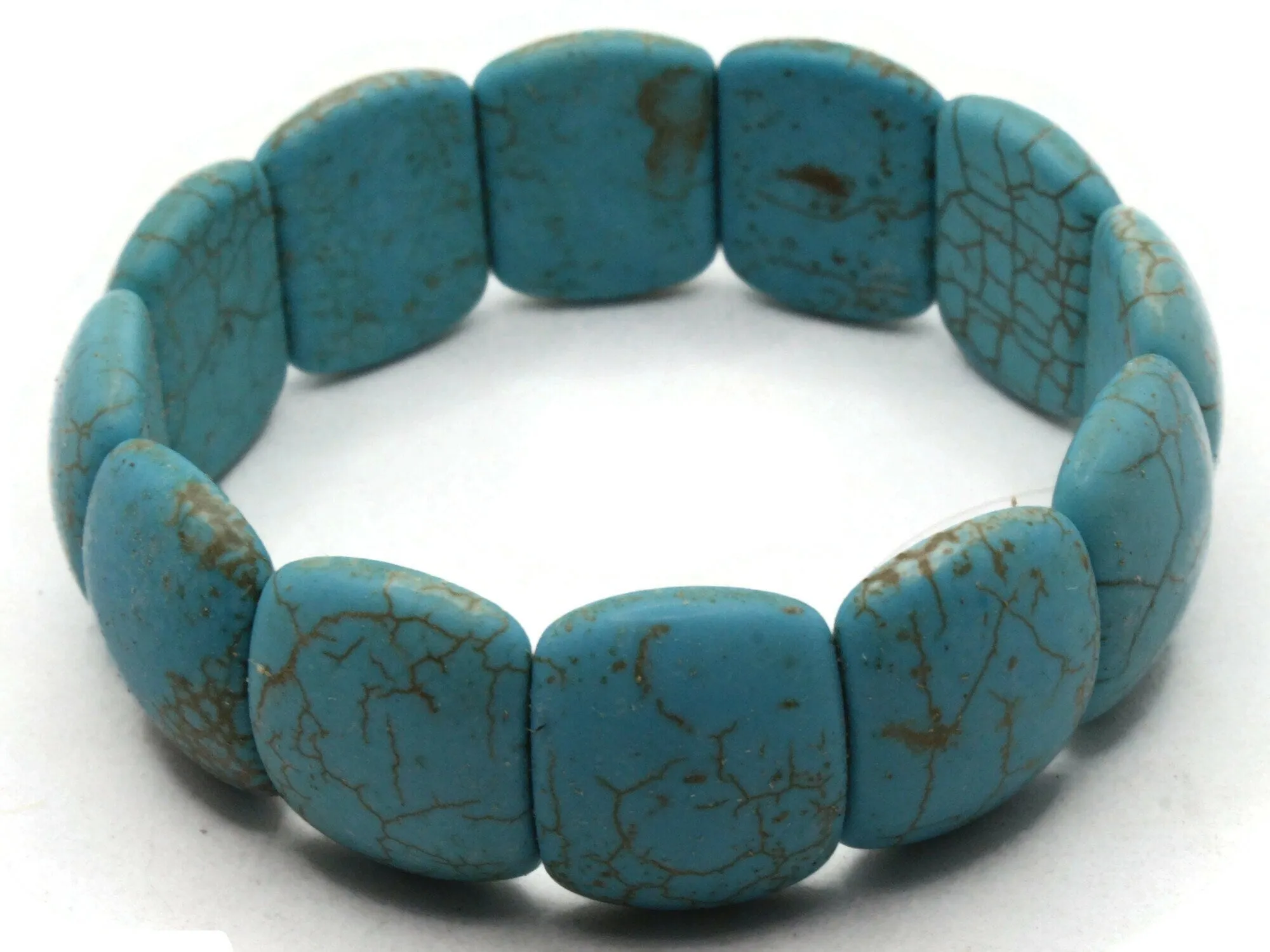 12 22mm Flat Oval Stone  2 Hole Dyed Turquoise Blue Beads