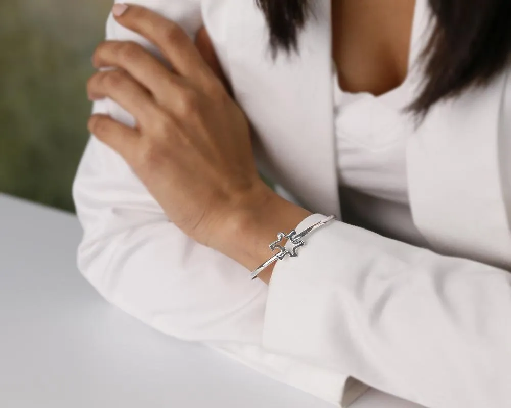 12 Elegant Puzzle Piece Autism Awareness Bangle Bracelets