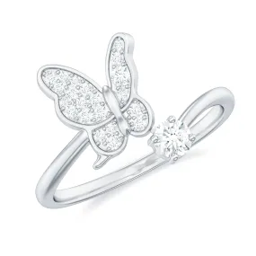 1/4 CT Prong Set Diamond and Gold Butterfly Ring for Women
