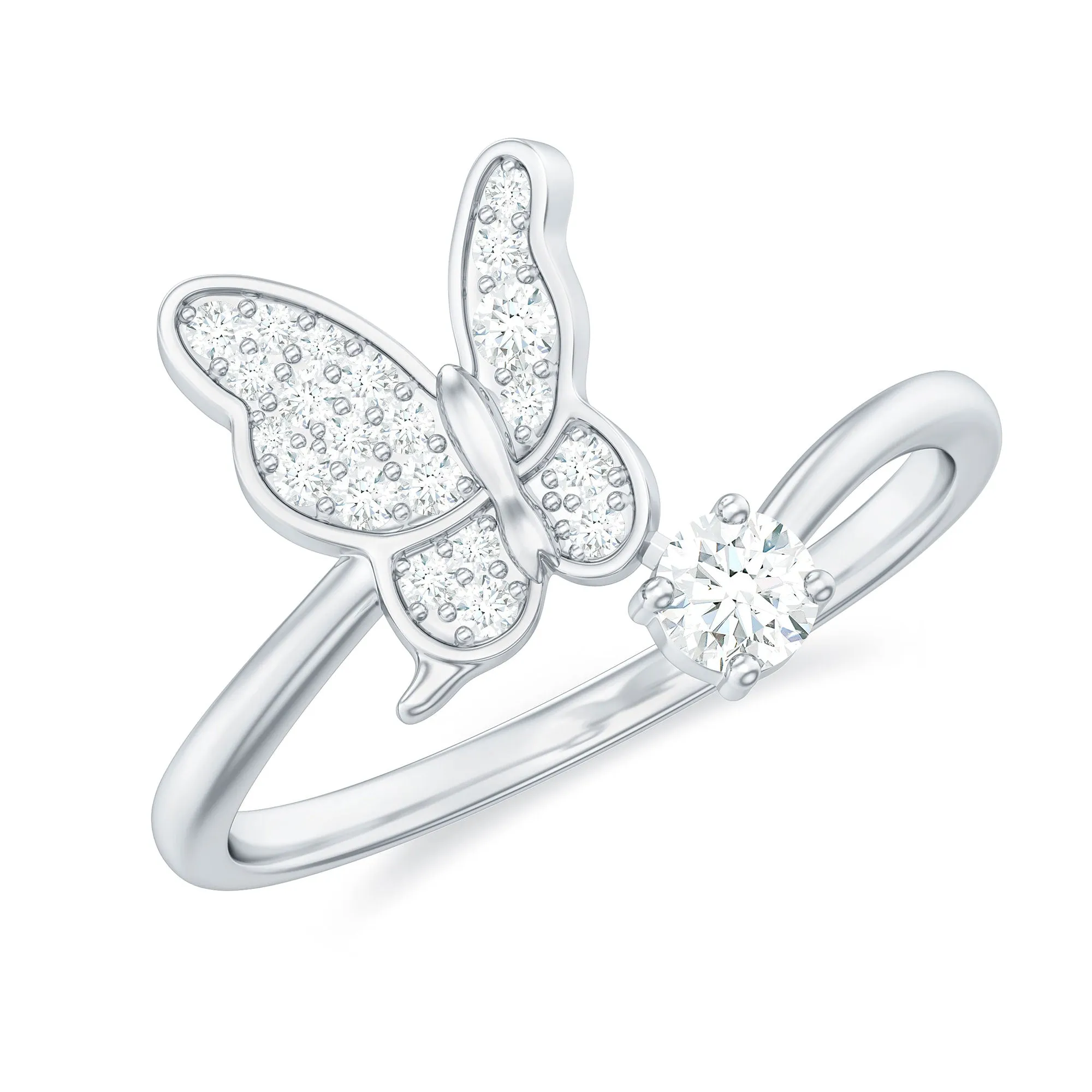 1/4 CT Prong Set Diamond and Gold Butterfly Ring for Women
