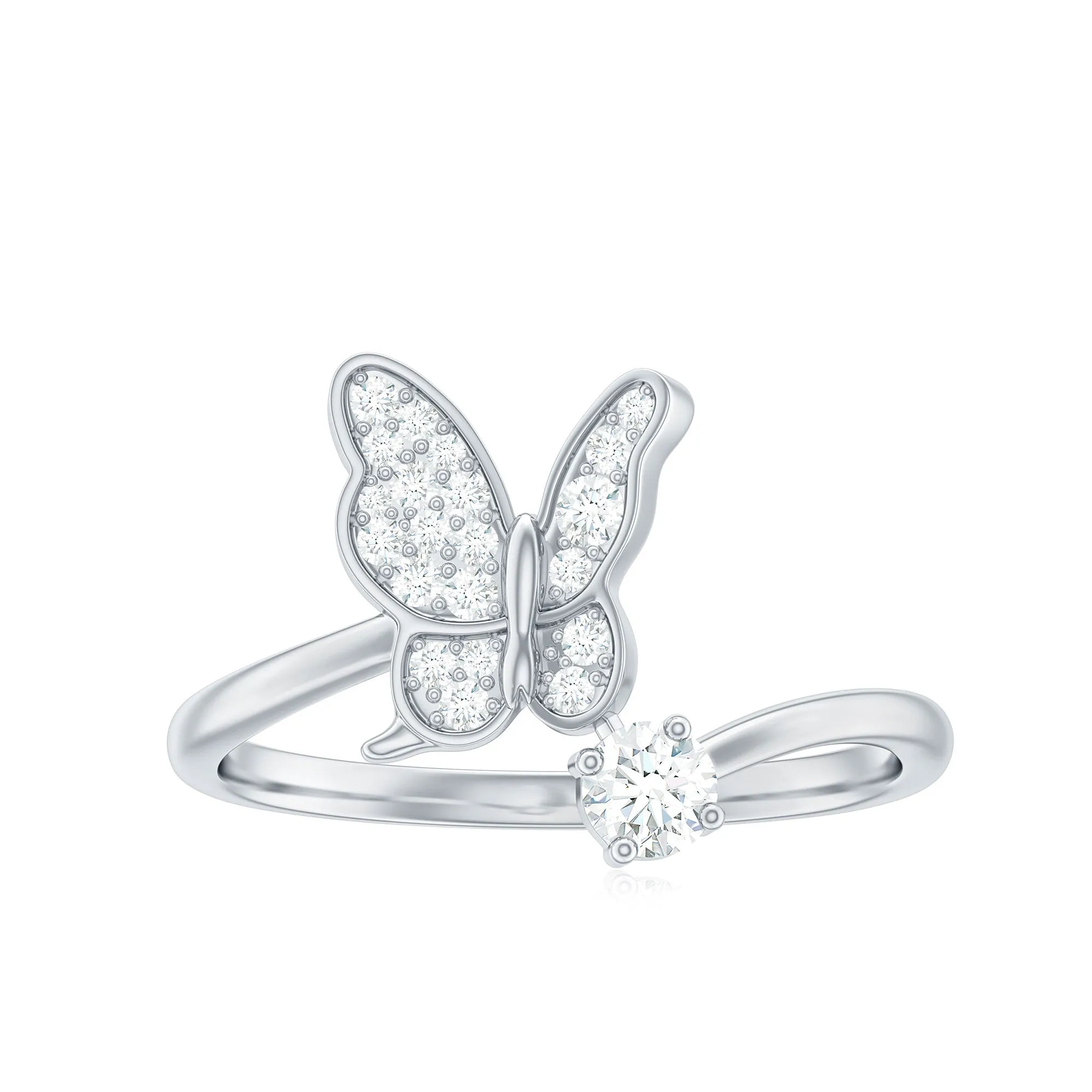 1/4 CT Prong Set Diamond and Gold Butterfly Ring for Women