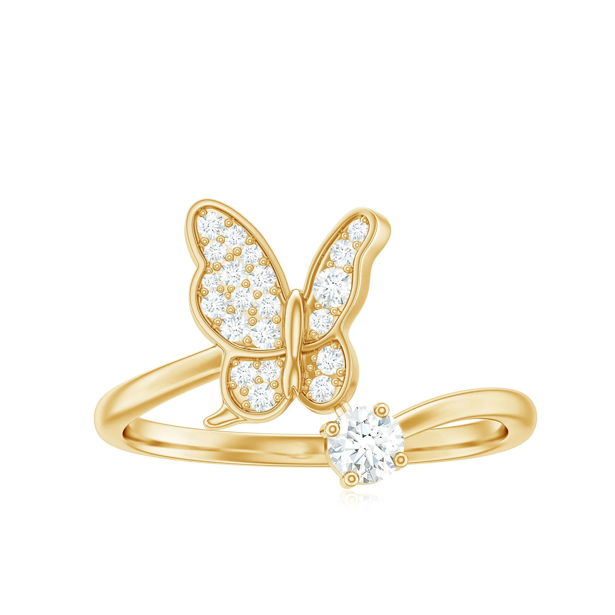1/4 CT Prong Set Diamond and Gold Butterfly Ring for Women