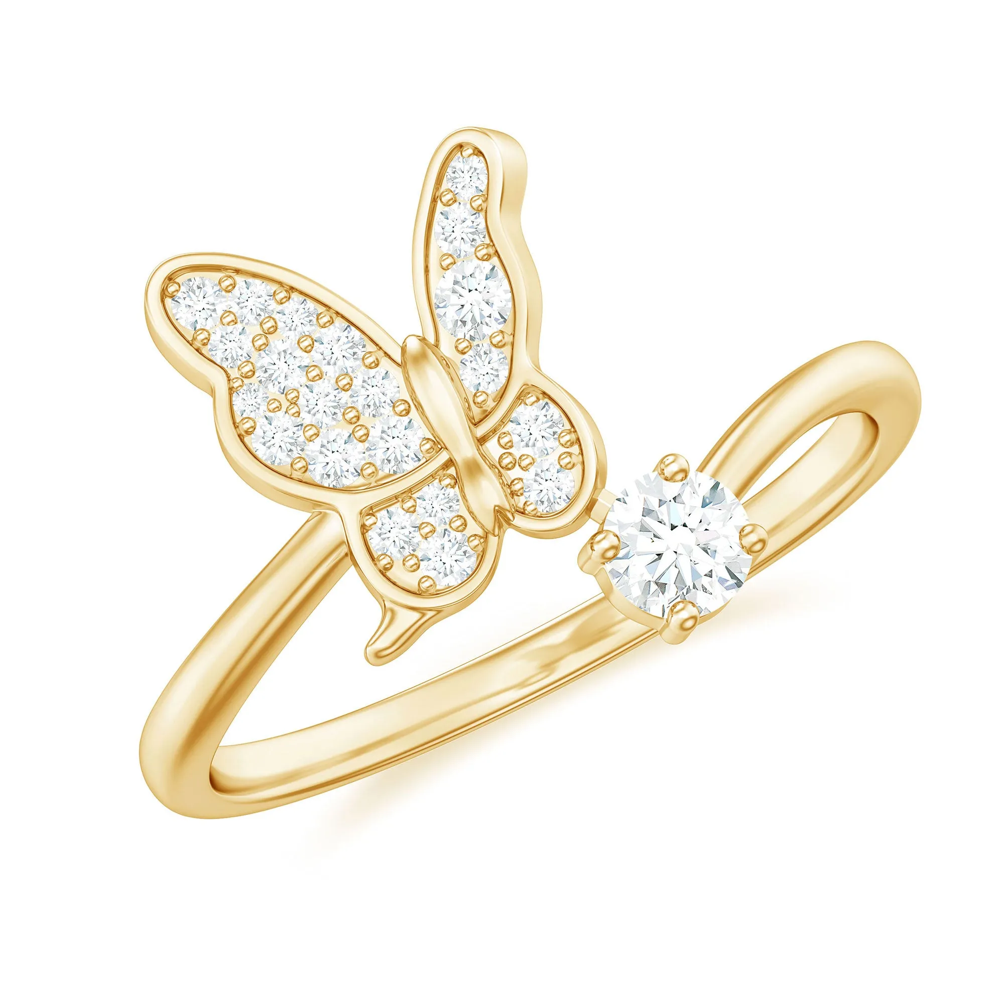 1/4 CT Prong Set Diamond and Gold Butterfly Ring for Women