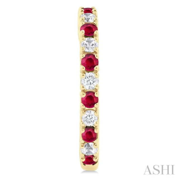 1/4 ctw Petite 1.80MM Ruby and Round Cut Diamond Precious Fashion Huggies in 10K Yellow Gold