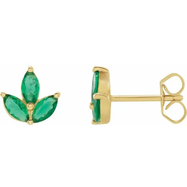 14k Gold & Gemstone Marquise Cluster Earrings