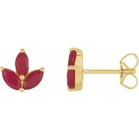 14k Gold & Gemstone Marquise Cluster Earrings