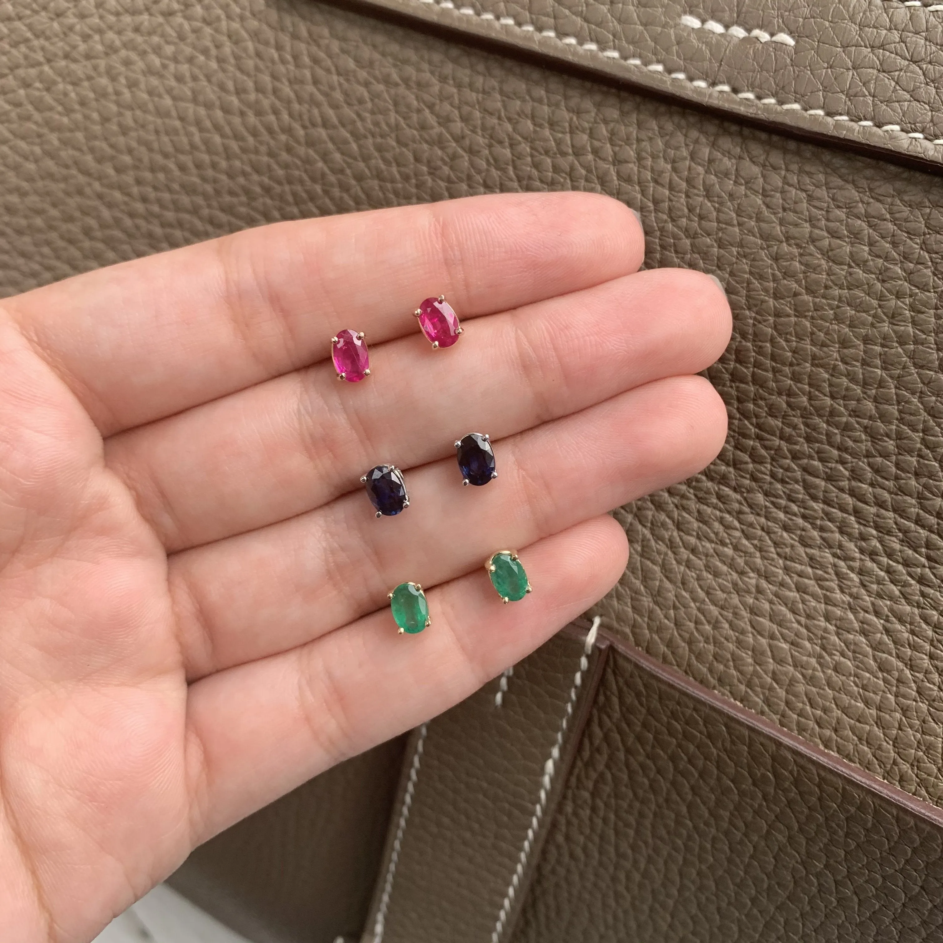 14K Gold & Ruby Oval Studs