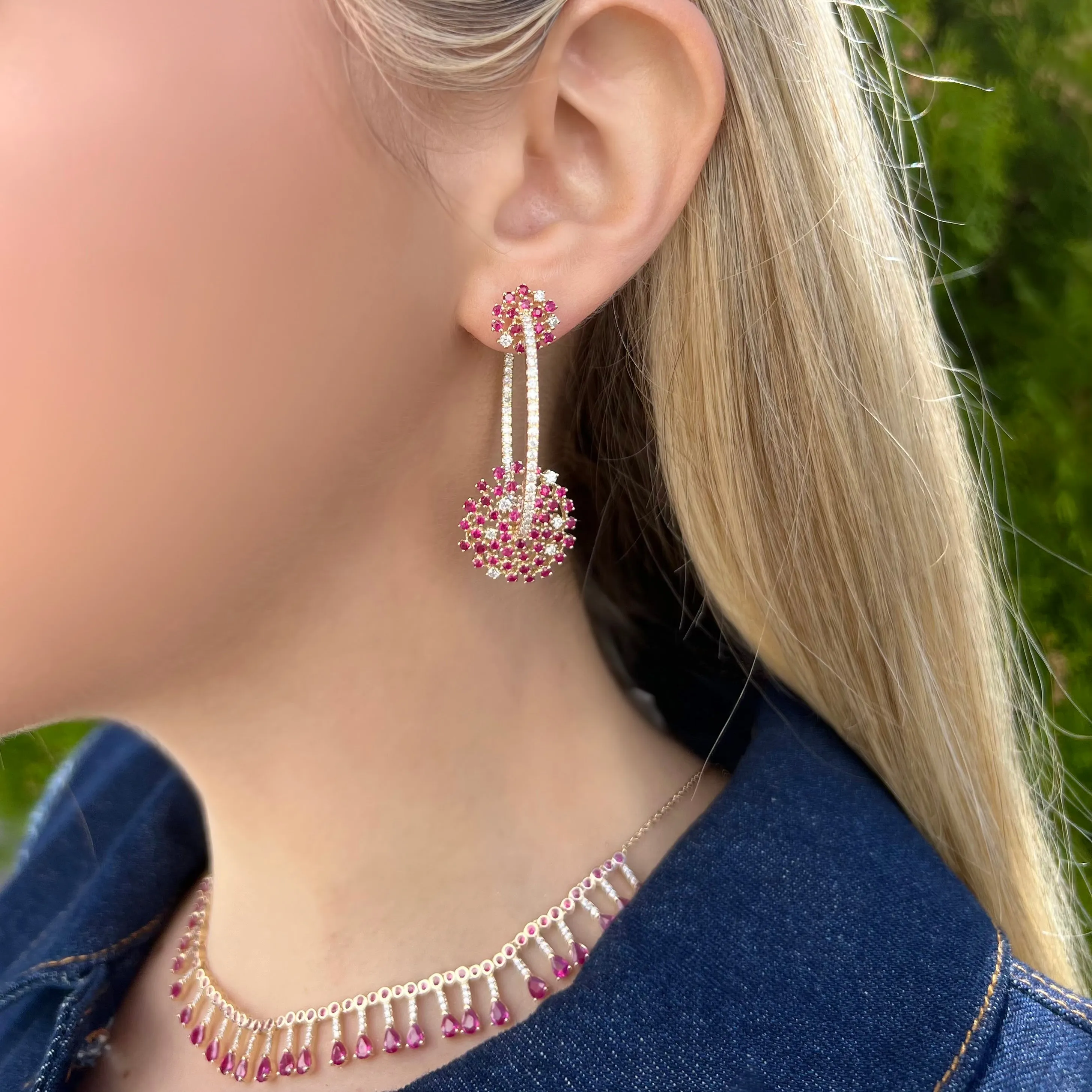 14K GOLD DIAMOND RUBY MIA HOOPS