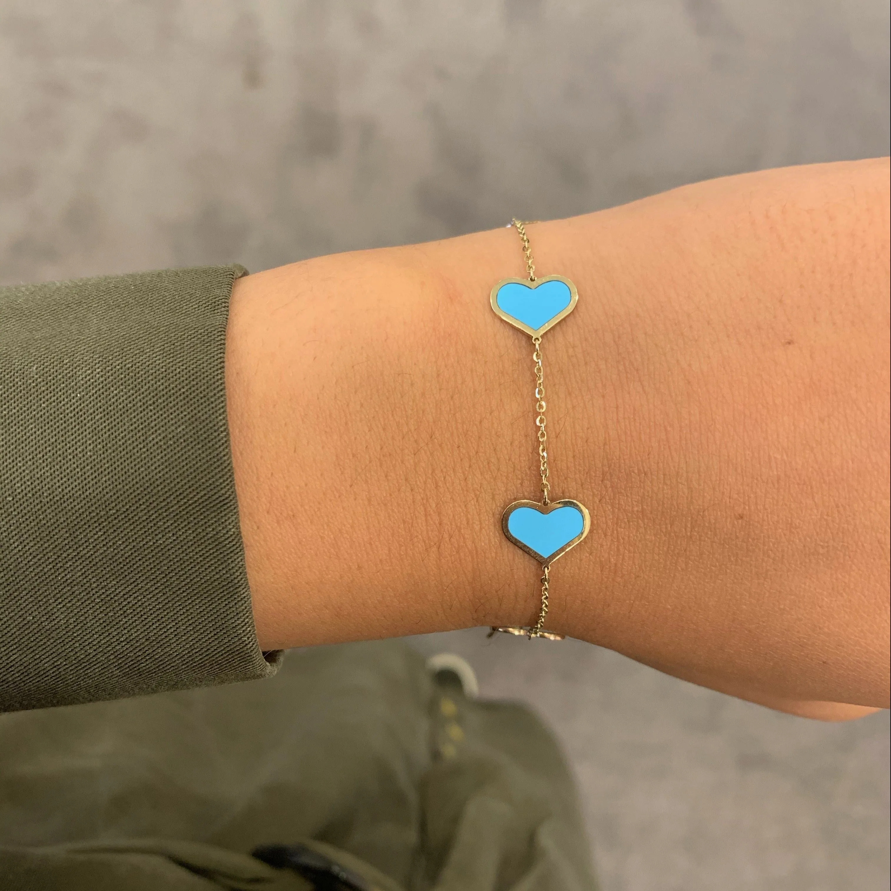 14K GOLD TURQUOISE LARGE MEGAN HEART BRACELET