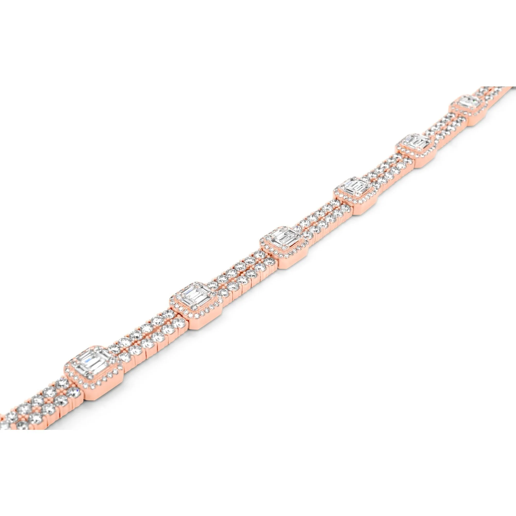 14k Rose Gold Baguette & Round Diamond Tennis Bracelet 13.5 ctw