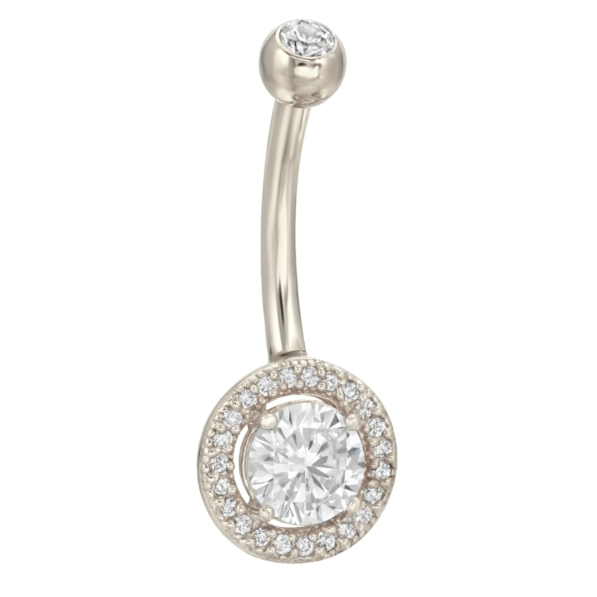 14k Solid Gold Banana Belly Ring with Round CZ Design