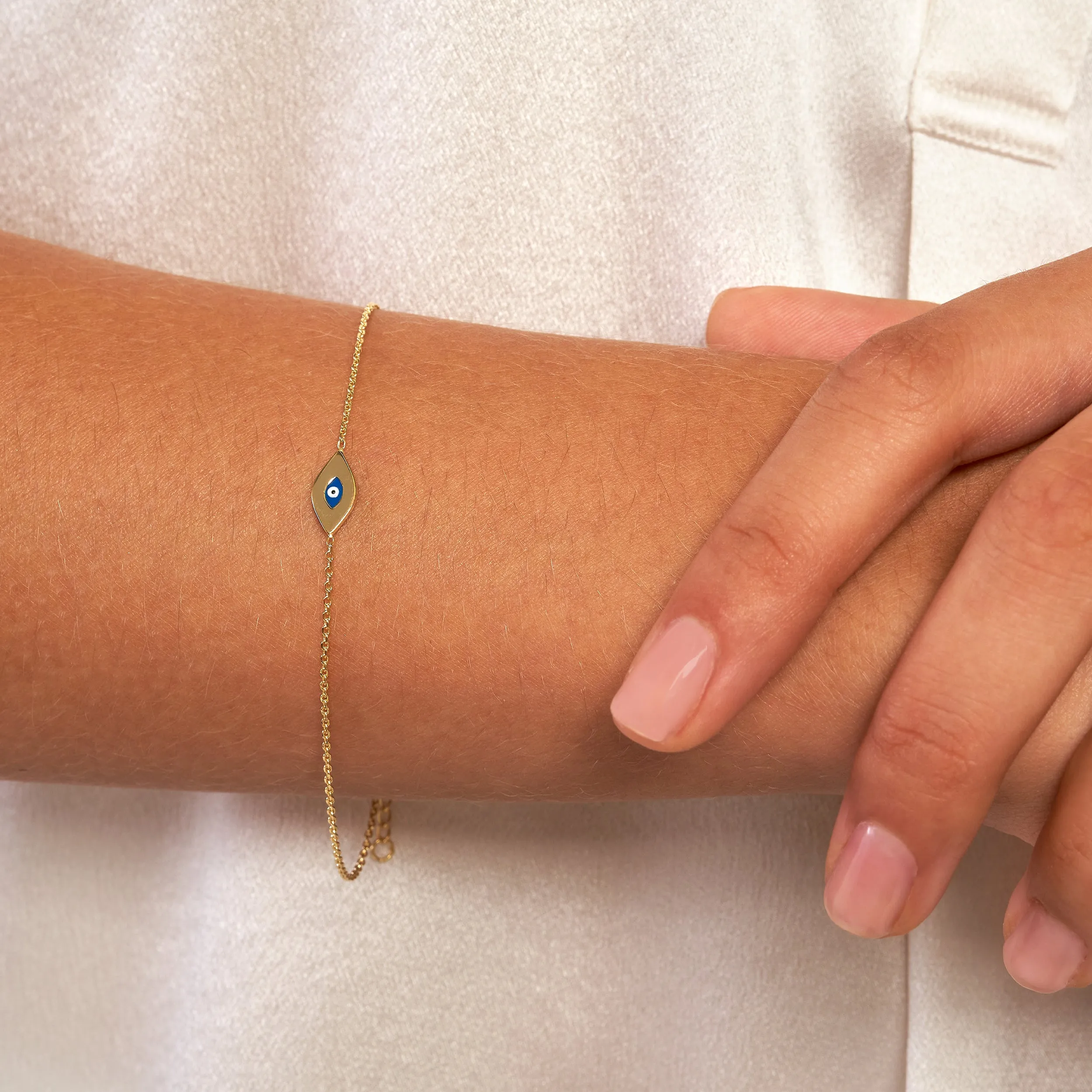 14K Solid Yellow Gold Mini Evil Eye Bracelet