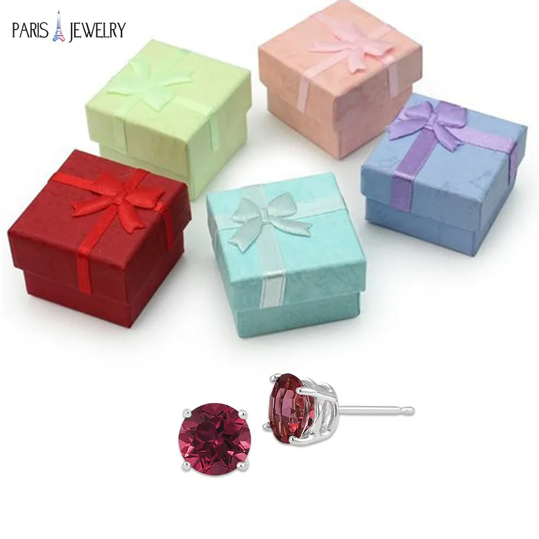 14k White Gold Plated 2 Ct Round Created Ruby Sapphire Stud Earrings