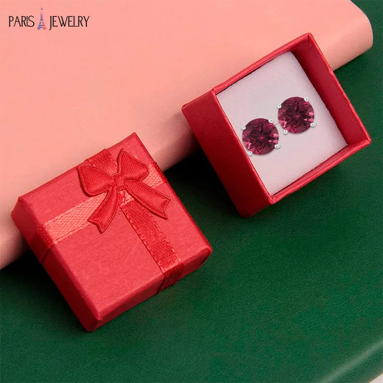 14k White Gold Plated 2 Ct Round Created Ruby Sapphire Stud Earrings