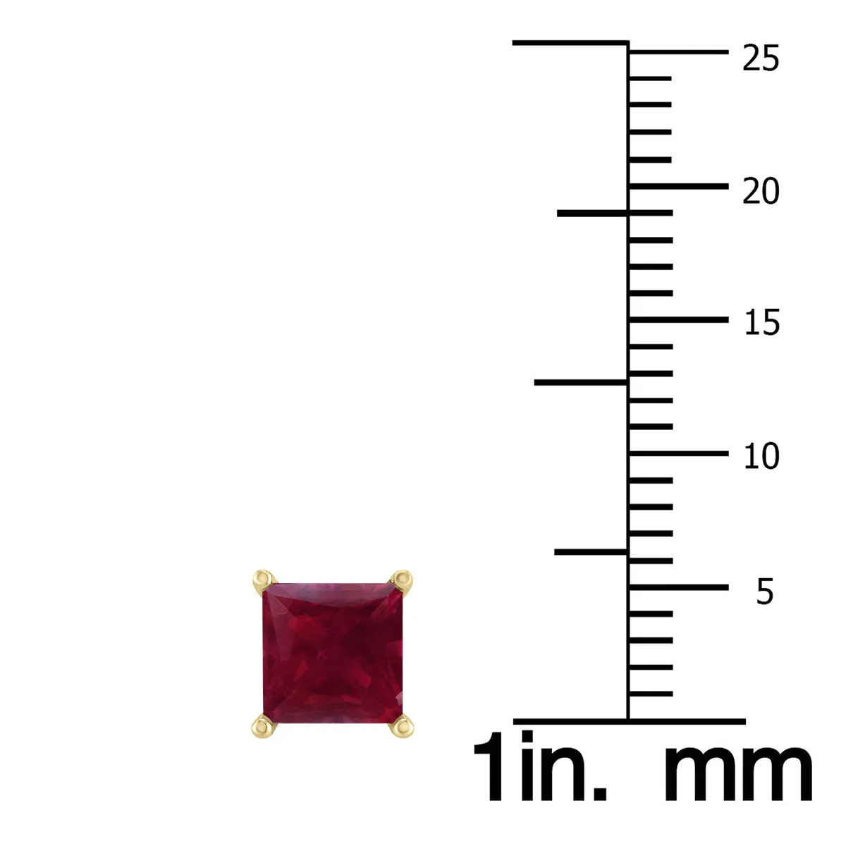 14K Yellow Gold 5Mm Square Ruby Earrings