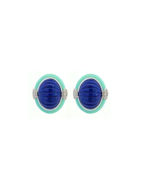 18.45ct Diamond Turquoise 14K Gold Carved Enamel Earrings