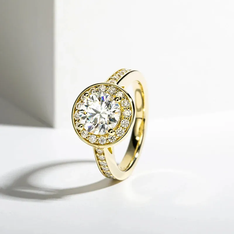 2 Carat All Moissanite 925 Sterling Silver Engagement Jewelry 14K Yellow Color Ring For Women