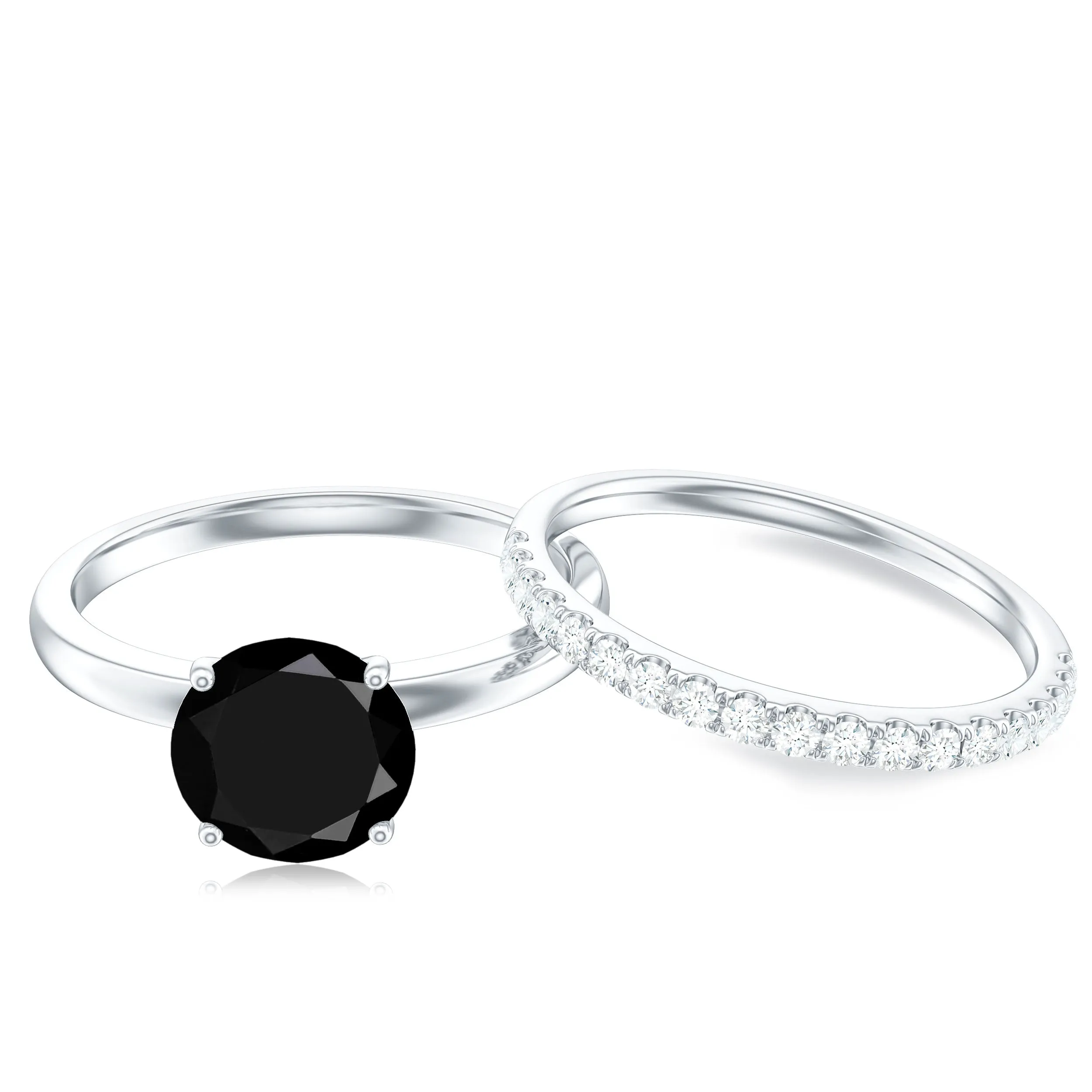 2 CT Solitaire Black Spinel Wedding Band Ring Set with Diamond