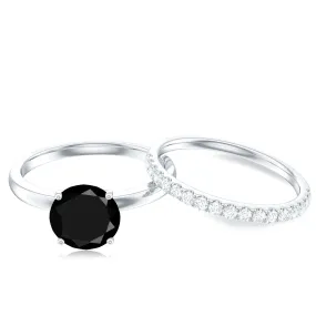 2 CT Solitaire Black Spinel Wedding Band Ring Set with Diamond