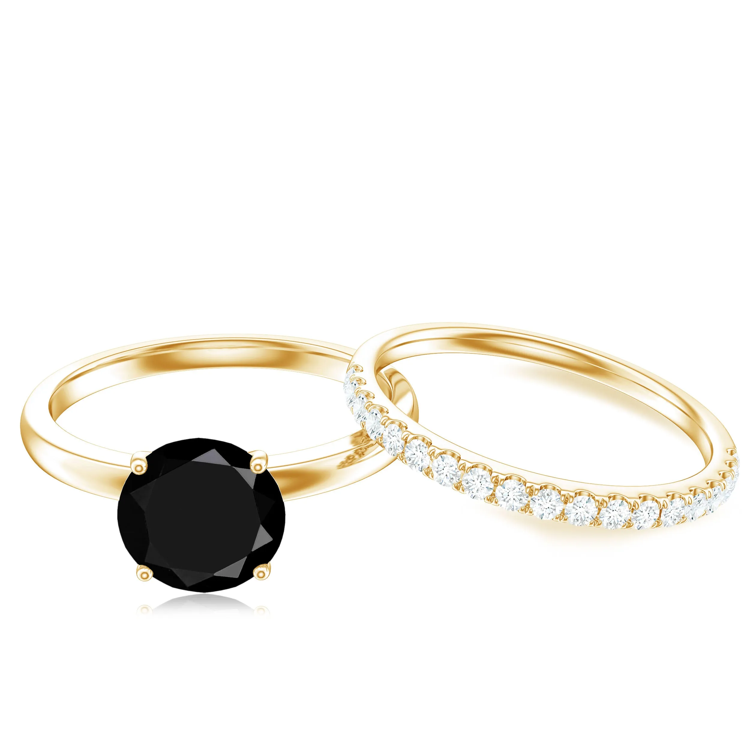 2 CT Solitaire Black Spinel Wedding Band Ring Set with Diamond