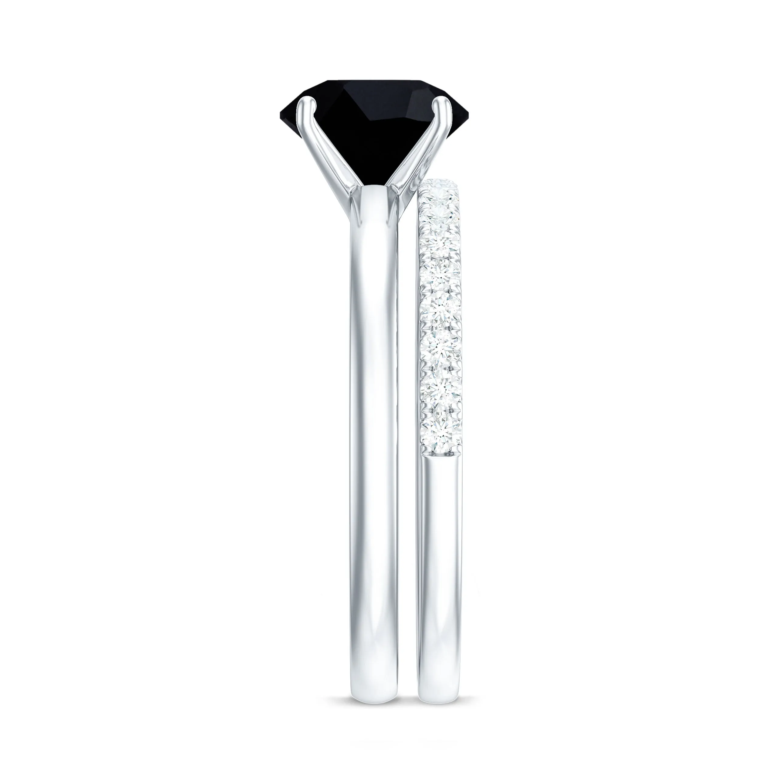 2 CT Solitaire Black Spinel Wedding Band Ring Set with Diamond