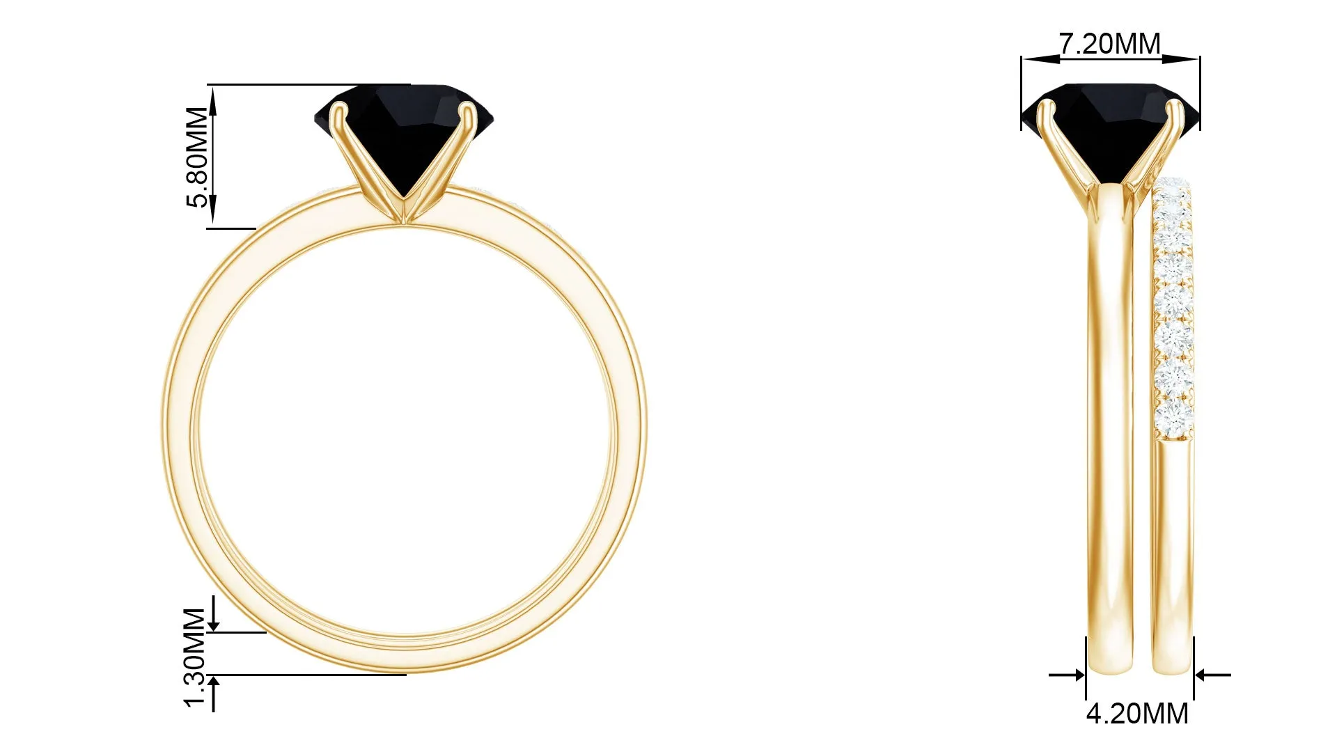2 CT Solitaire Black Spinel Wedding Band Ring Set with Diamond