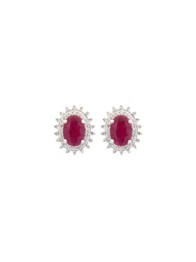 2.41ct Ruby Diamond 14K Gold Halo Stud Earrings