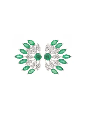 2.85ct Diamond Emerald 18K Gold Leaf Earrings