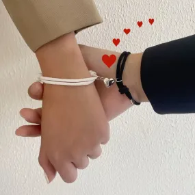 2pcs Magnet Bracelet Magnetic Bracelet Couple Lock Heart Magnetic Bracelet Adjustable Braided Rope Friendship Bracelet for Two