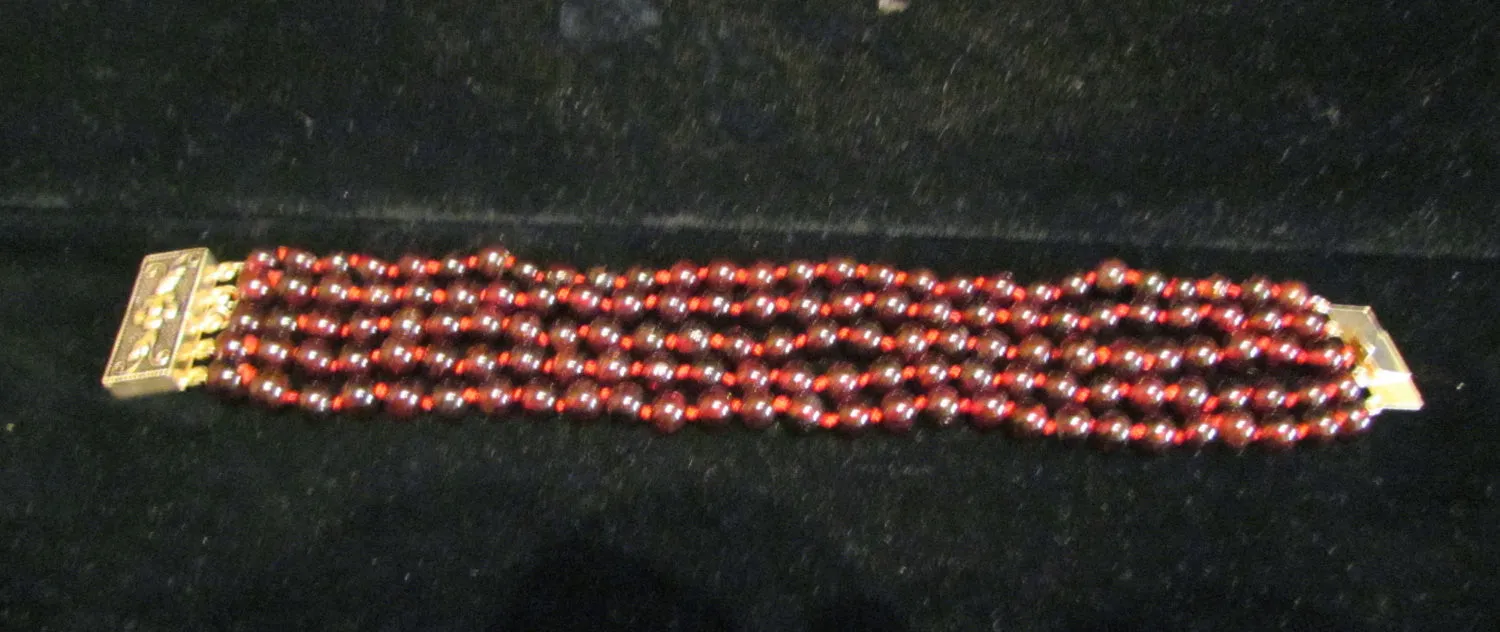 5 Strand Garnet Sterling Silver Bracelet 925 Silver Floral Clasp OOAK Handmade