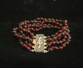 5 Strand Garnet Sterling Silver Bracelet 925 Silver Floral Clasp OOAK Handmade