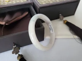 52.4mm Jadeite Grade A Bangle Natural Burma Jade White Flower Green [PINE WINTERLAND COLLECTION]