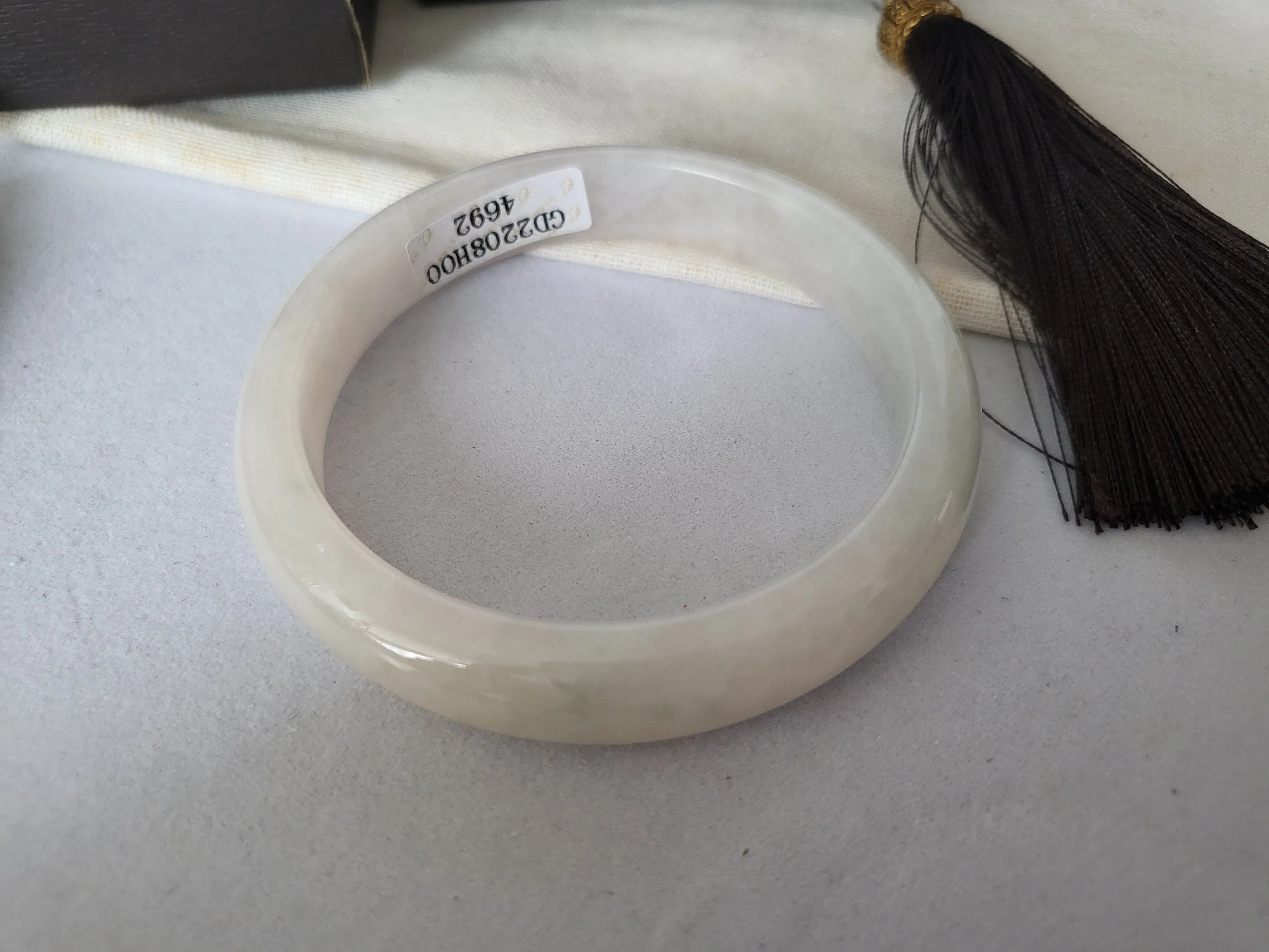 52.4mm Jadeite Grade A Bangle Natural Burma Jade White Flower Green [PINE WINTERLAND COLLECTION]