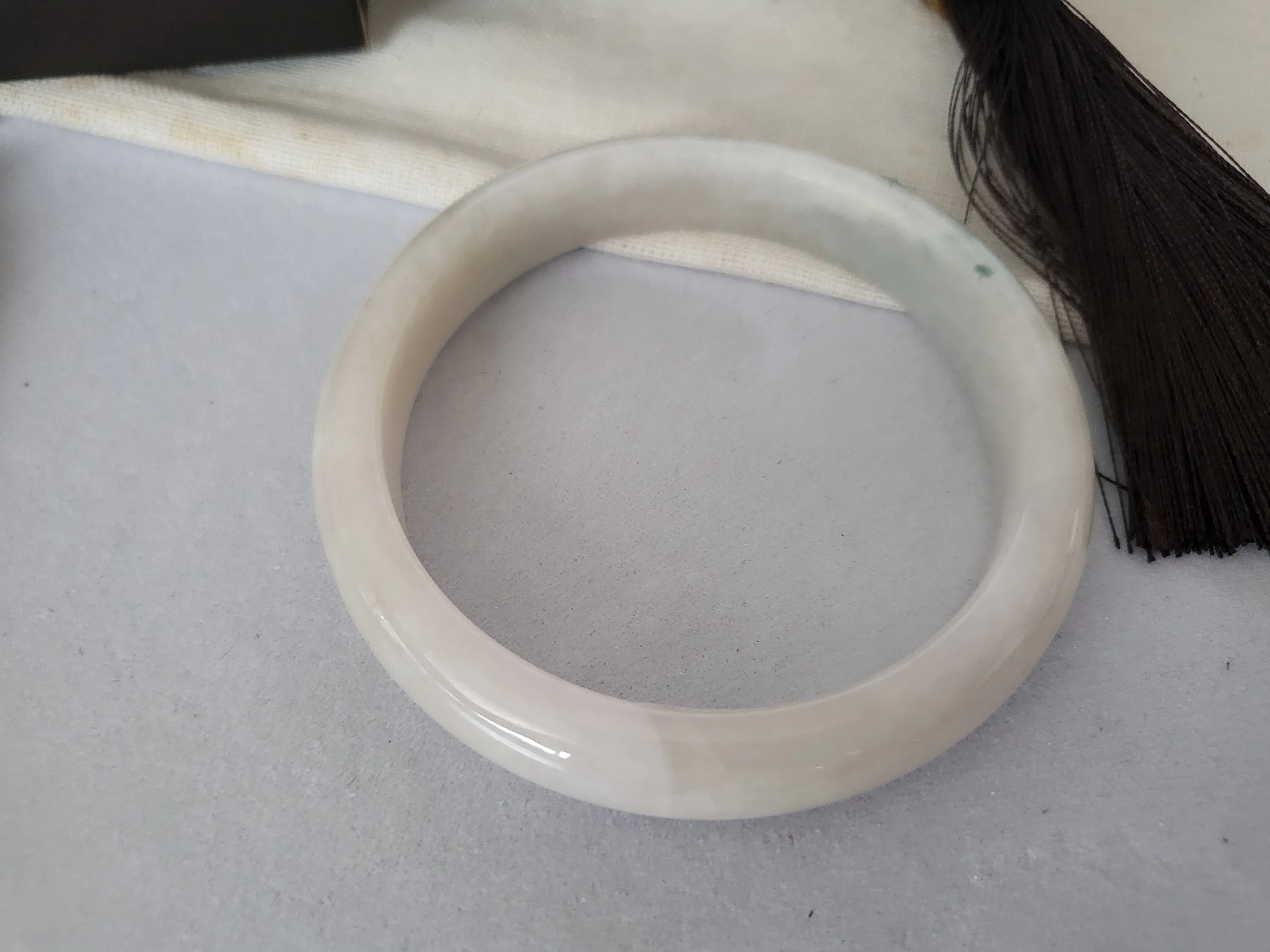 52.4mm Jadeite Grade A Bangle Natural Burma Jade White Flower Green [PINE WINTERLAND COLLECTION]