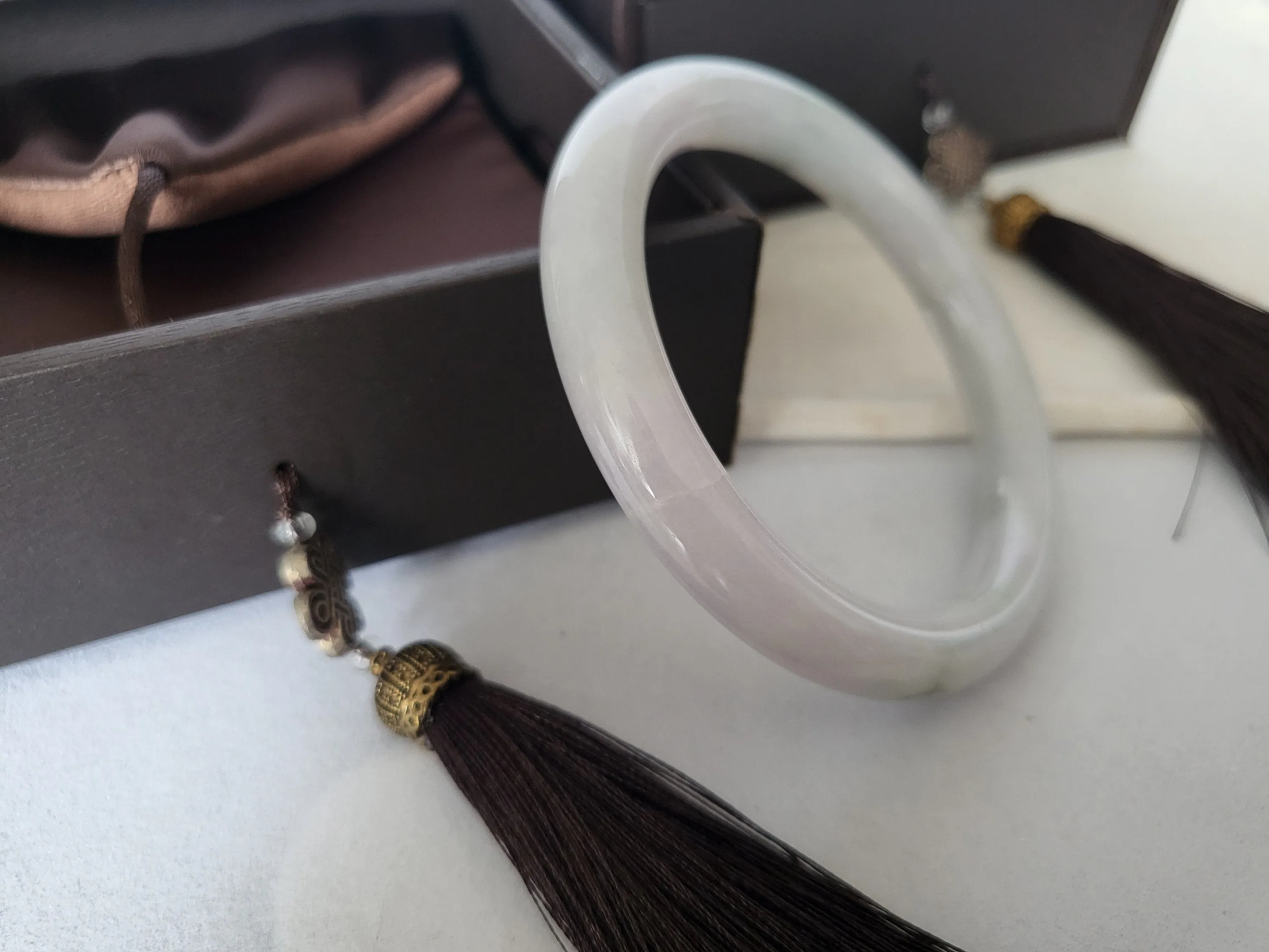 57 mm Jadeite Grade A Bangle Natural Burma Jade Lavender Green [WINTER ROSE COLLECTION]