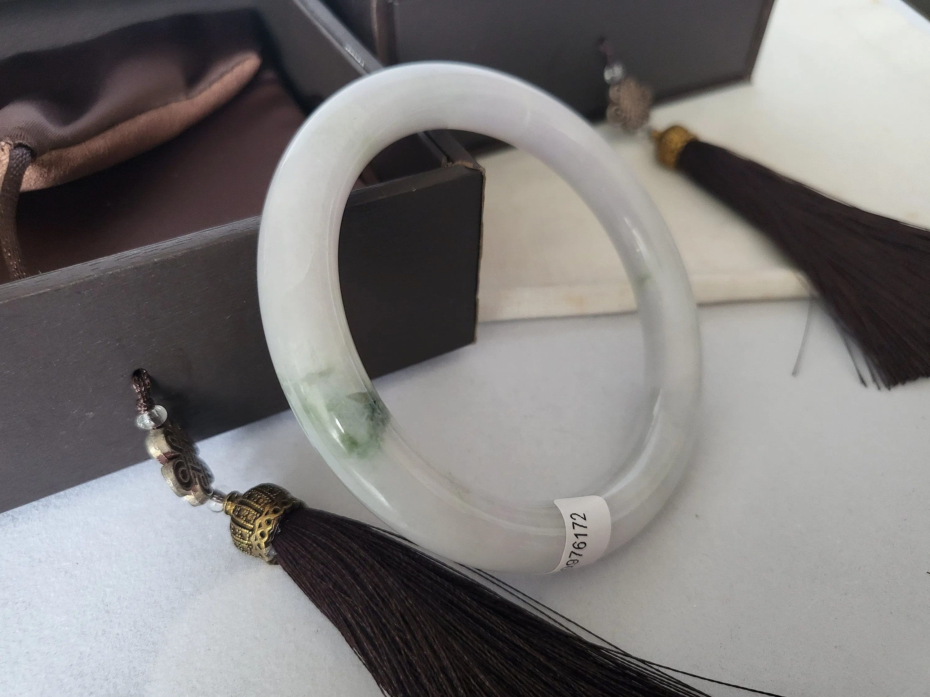 57 mm Jadeite Grade A Bangle Natural Burma Jade Lavender Green [WINTER ROSE COLLECTION]
