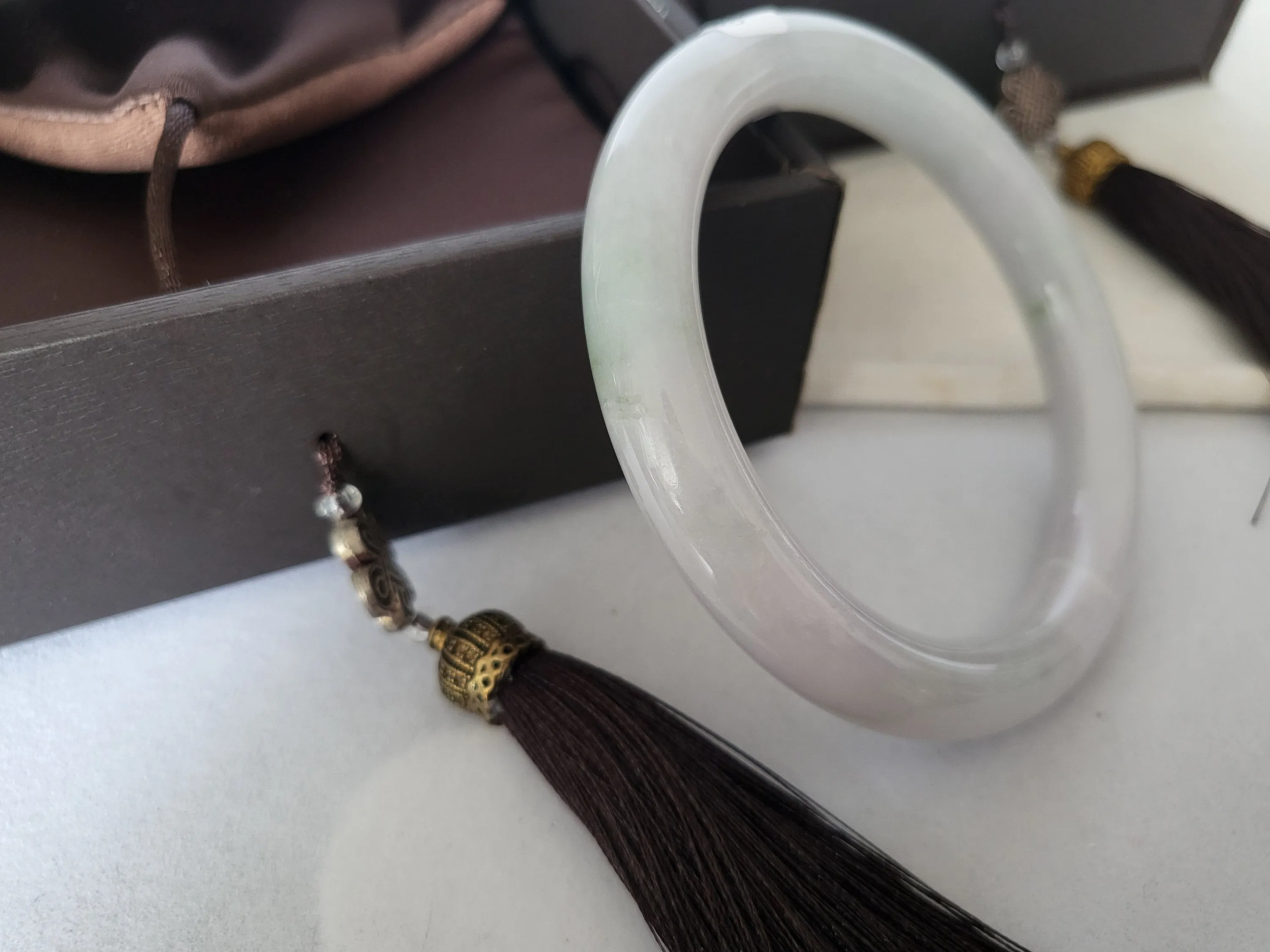 57 mm Jadeite Grade A Bangle Natural Burma Jade Lavender Green [WINTER ROSE COLLECTION]